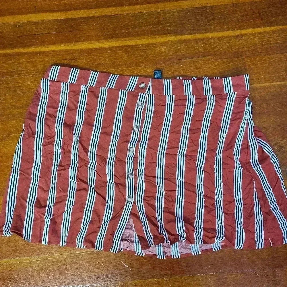 Plus Size Striped Mini Skirt w/ Faux Buttons